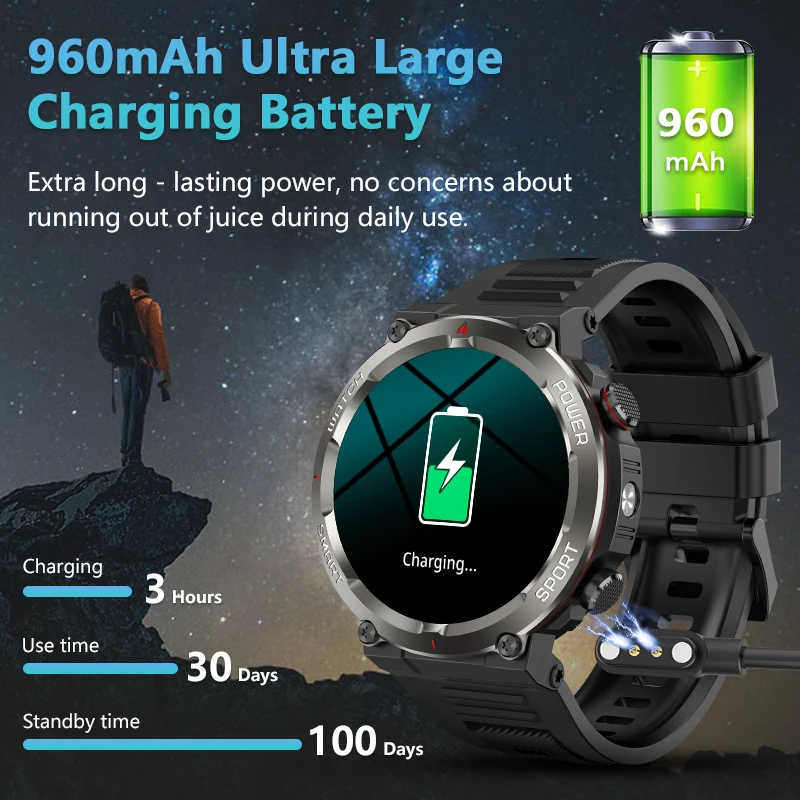 Blackview nowy wodoodporny inteligentny zegarek IP68 z latarką LED 960mAh żywotność baterii połączenie Bluetooth zegarki zewnętrzne dla mężczyzny kobieta