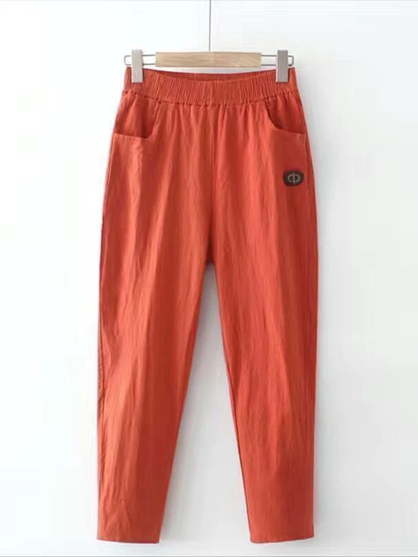 Women's Cotton Linen Straight Leg Casual Pants Summer New Sle Large Size Nine Points Middle-Aged Ladies Harem Carrot Pants