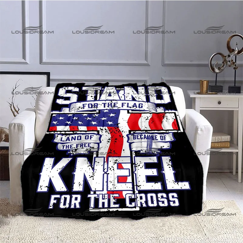 Stand for The Flag Kneel for The Cross American Star-striped Blanket Air-conditioning Quilt Portable Home Travel Office Blanket