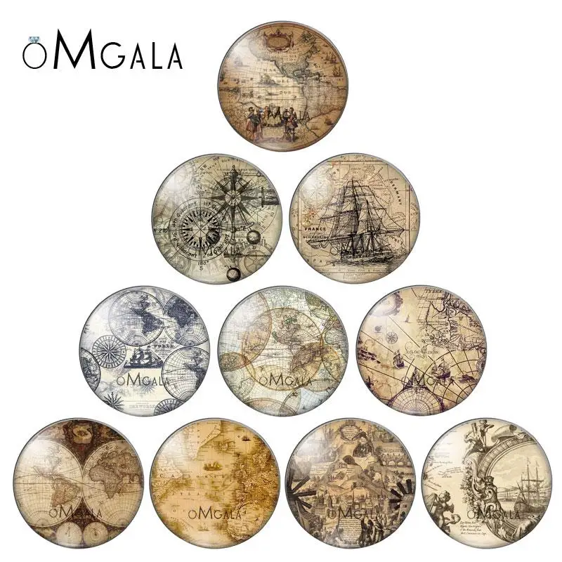 Vintage mapy świata nawigacji 10 sztuk 8mm/10mm1 2mm/18mm/20mm/25mm okrągłe zdjęcie szkło cabochon demo płaskie powrót dokonywanie ustaleń