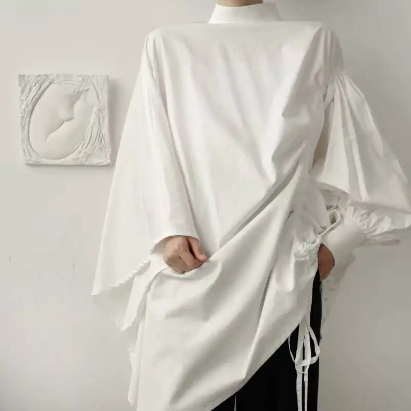 

Men's shirt Autumn outfit personality rope asymmetrical design men relaxed lazy pullover long sleeve shirt neutral shirt fashion