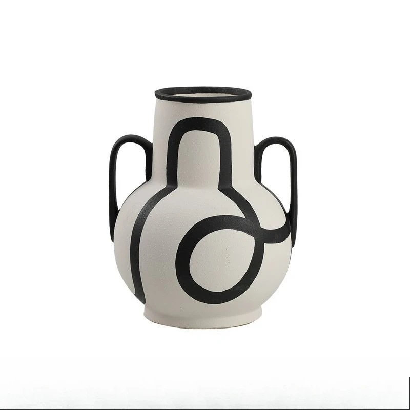 

New Chinese minimalist hand-painted ceramic binaural vase Sales office Clubhouse living room porch flower arrangement
