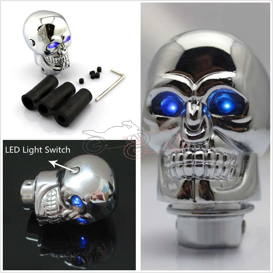 Manual Automatic Transmission Vehicle Car Blue Eyes Skull LED Gear Shift Knob Shifter Lever Universal Fit Stick Lever Knob