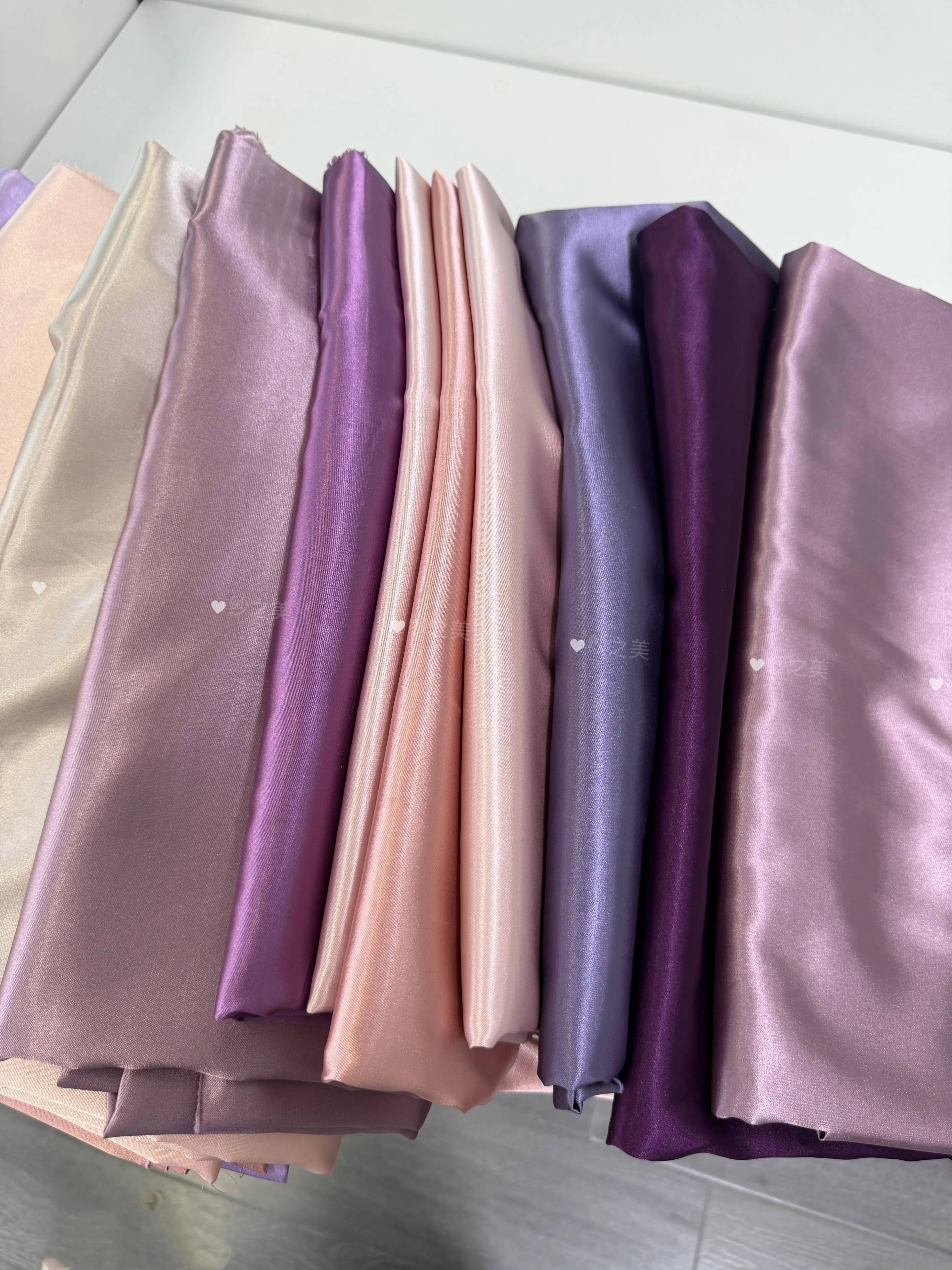 Purple Pink Satin Draping Fabric for Wedding Background Pearlescent Purdah Soft Furnishings Table Runner Fabric