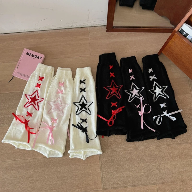 Streetwear Boot Cuffs Fashion Women Knitted Leg Warmers Autumn/Winter Leg Socks Female Y2K Bow Foot Covers Girls Punk Stockings