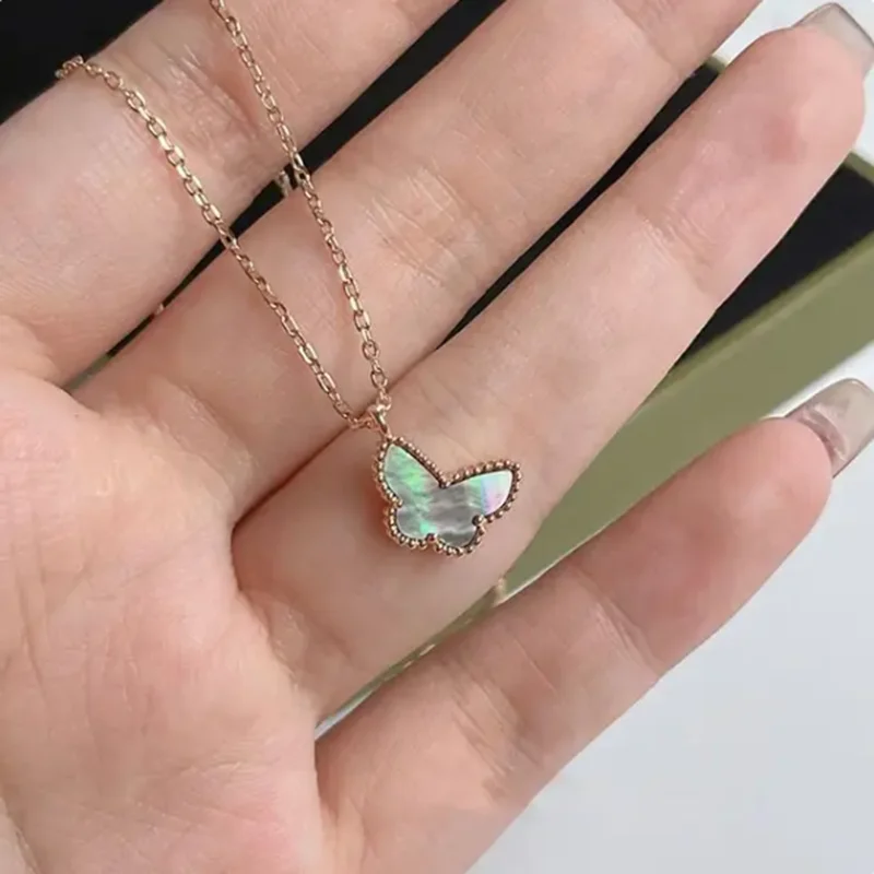 925 Sterling Silver Mini Turquoise Butterfly White Shell Pendant Necklace Luxury Brand Jewelry