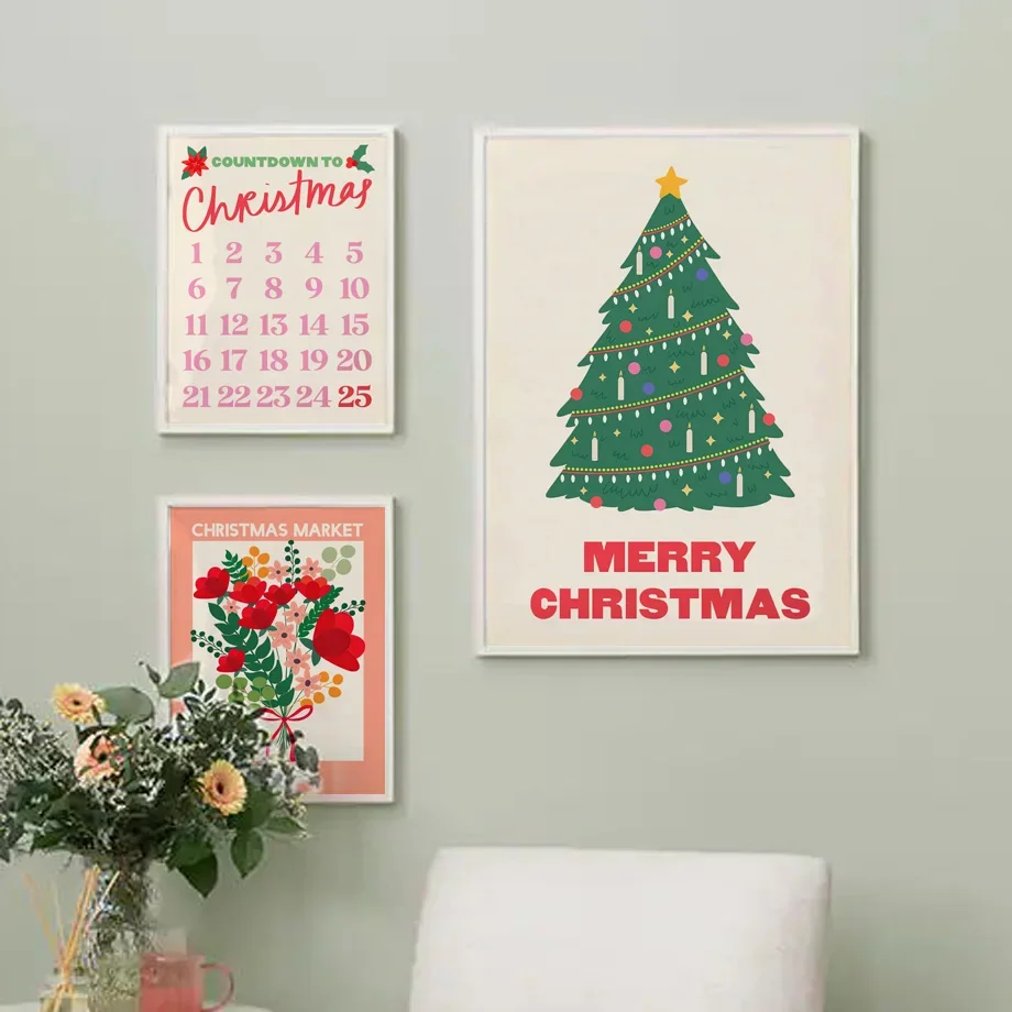 شجرة عيد الميلاد زهرة السوق الطمث معرض الحلوى الرسم على لوحات القماش الجدارية الملصقات والمطبوعات صور لغرفة المعيشة ديكور #5