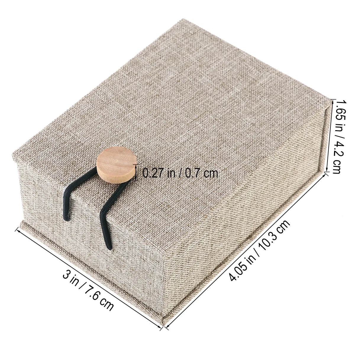 Wooden Jewelry Gift Box Linen Surface Rustic Pendant Holder with Premium Wood Clasp Beige Elegant Simple Design Dustproof