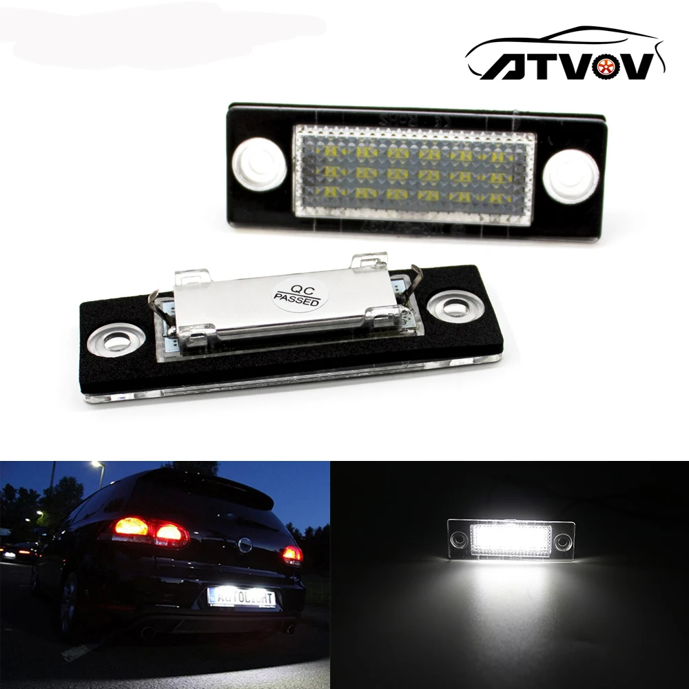 ATVOV 2pcs LED Number License Plate Light Lamp 3B5998026 for VW Passat B5.5 Caddy MK3 Golf Transporter Skoda T5 T6 Touran Jetta