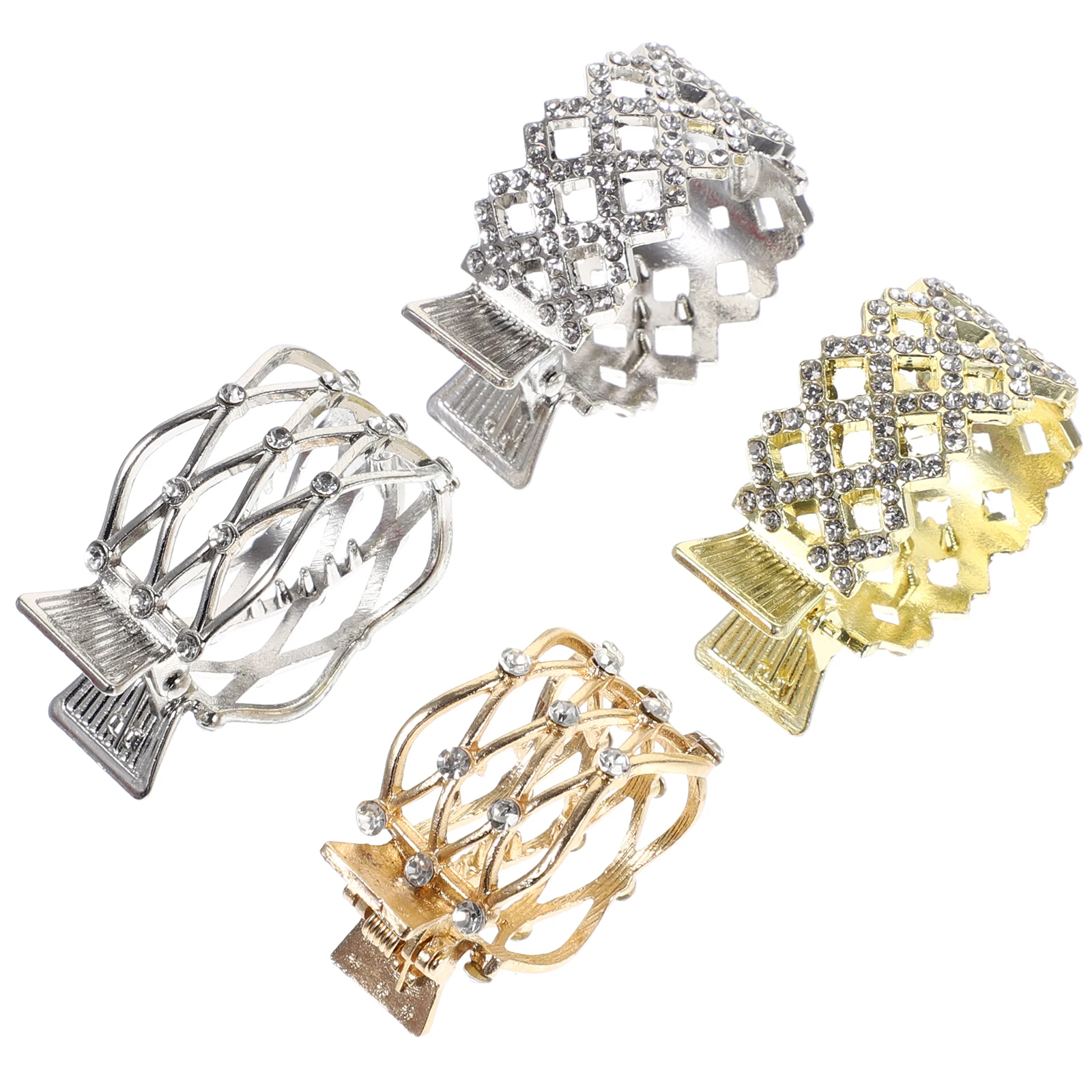

4Pcs Rhinestone Hair Clips Gold Color Ponytail Clip Safe Lightweight Small Claw Clips for Thick Thin Hair Accessories Wedding