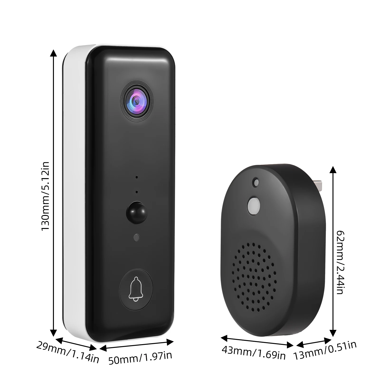 Video Doorbell Camera Wireless with Chime Ringer Battery Powered Smart AI PIR Human Detection IP65 Waterproof 2.4G WiFi 2-Way