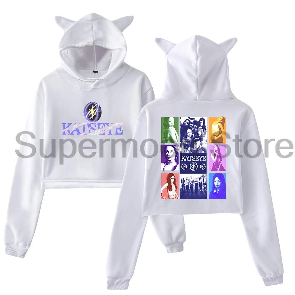 Kpop Katseye Merch هوديي 2025 جميل الفوضى جولة آذان القط مقنعين البلوز كم طويل المحاصيل الأعلى الملابس النسائية
