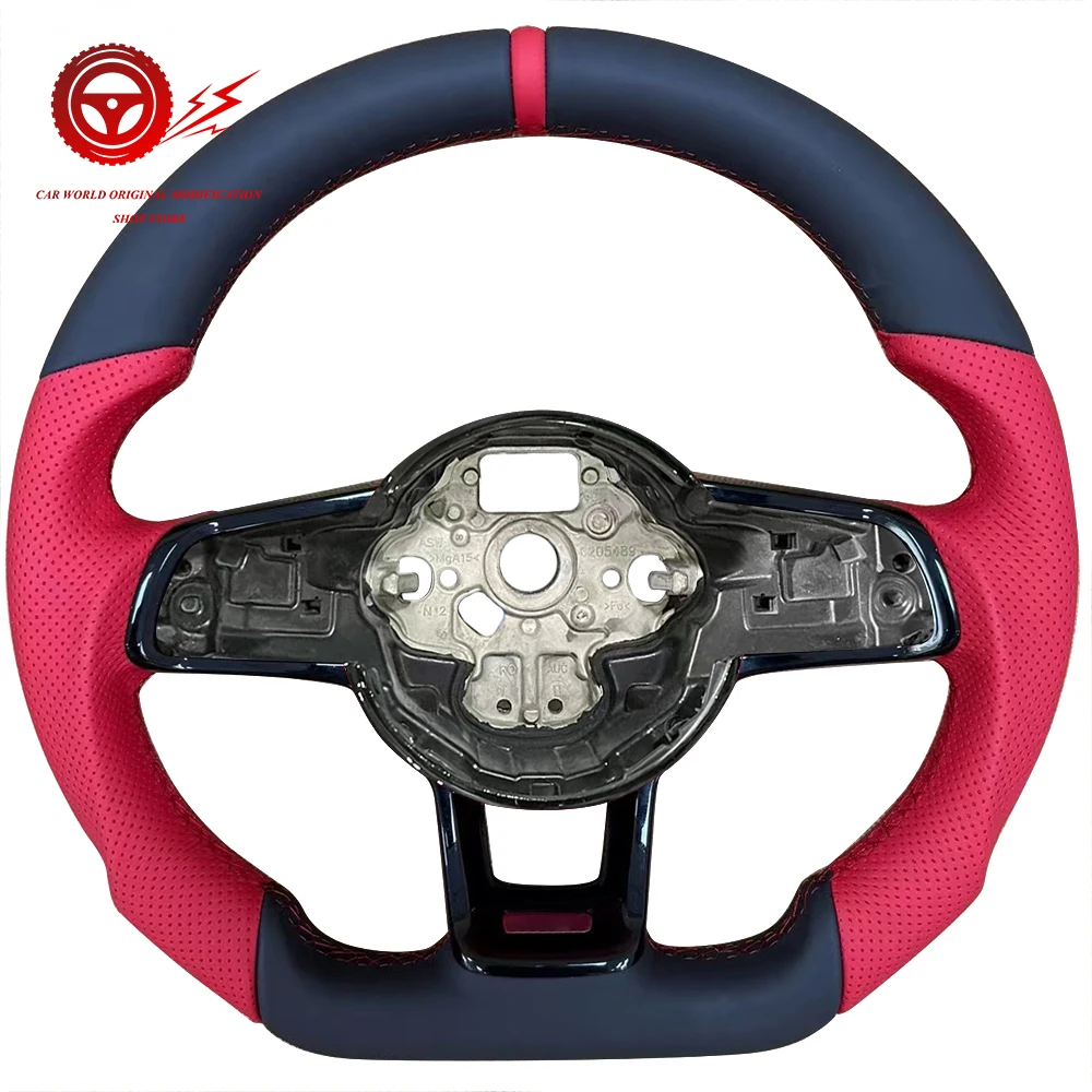 FOR VW Golf MK6 MK7 7.5 GTI R Polo Half Perforated Genuine Leather RLINE Steering Wheel