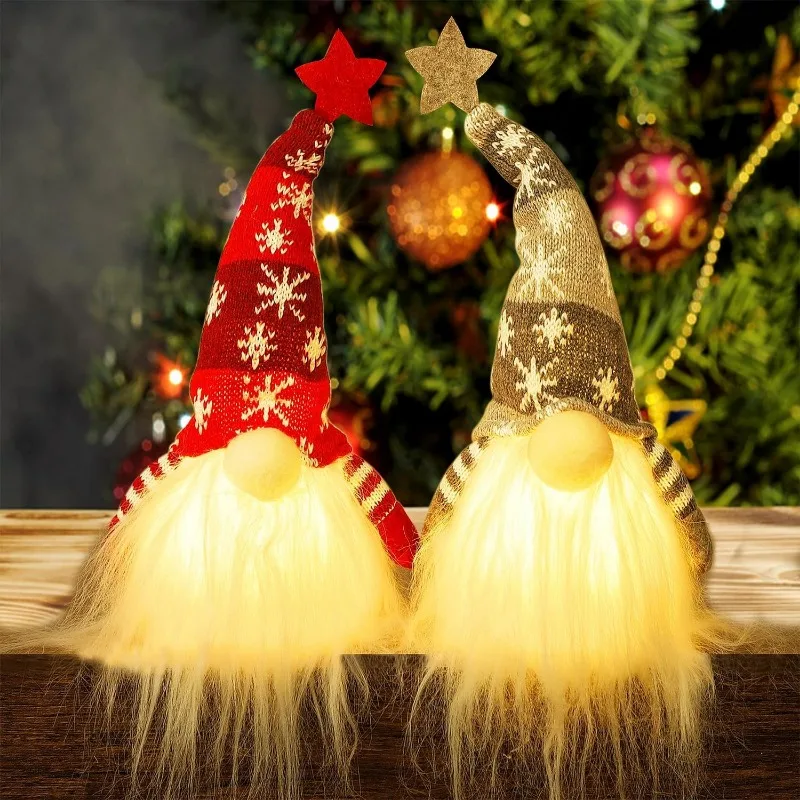 

11" Lighted Christmas Gnome Santa - 2 Pack, Battery Operated Tabletop Decor, Winter Holiday Elf Set
