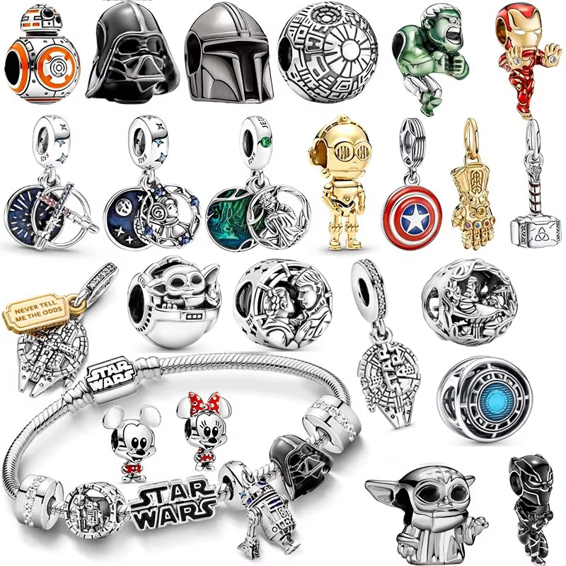 MINISO DISNEY 925 Sterling Silver Marvel Hero Star Wars Rescuers Pendant Charm Fit Original Brand DIY Jewelry Gift