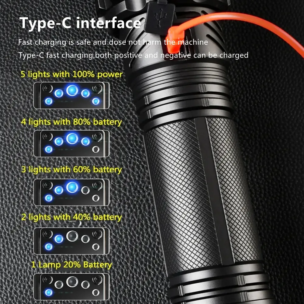 عالية الطاقة التكتيكية XHP360 مصباح يدوي مزدوج مصدر الضوء التبديل فانوس 7 أوضاع الإضاءة مصباح قابل لإعادة الشحن الشعلة مع المؤشر #5