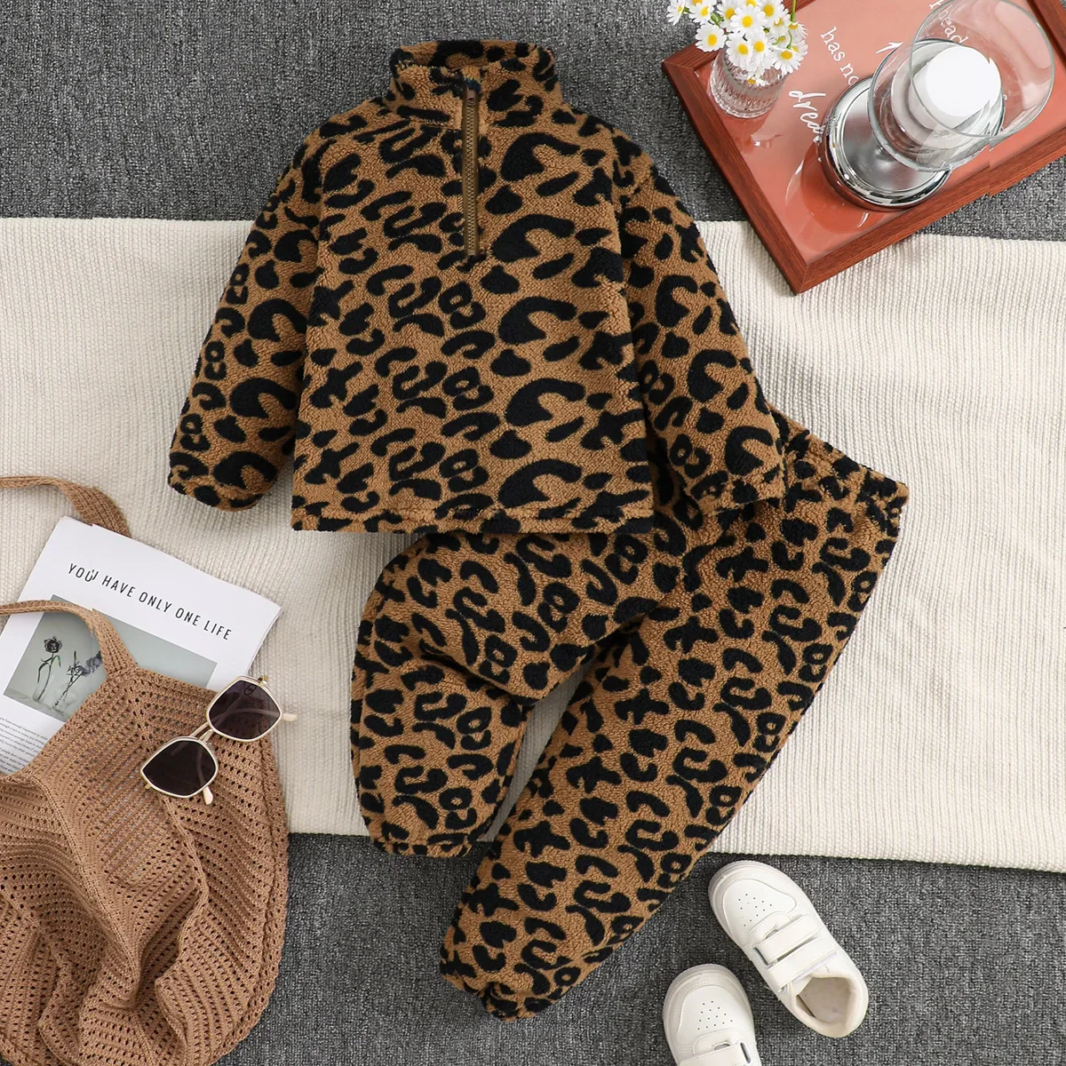 

4-7Y Kids Fleece Leopard Pajama Sets Winter Warm Loungewear2025 New Children Boys Girls Soft Flannel Sleepwear Outfit Clothes