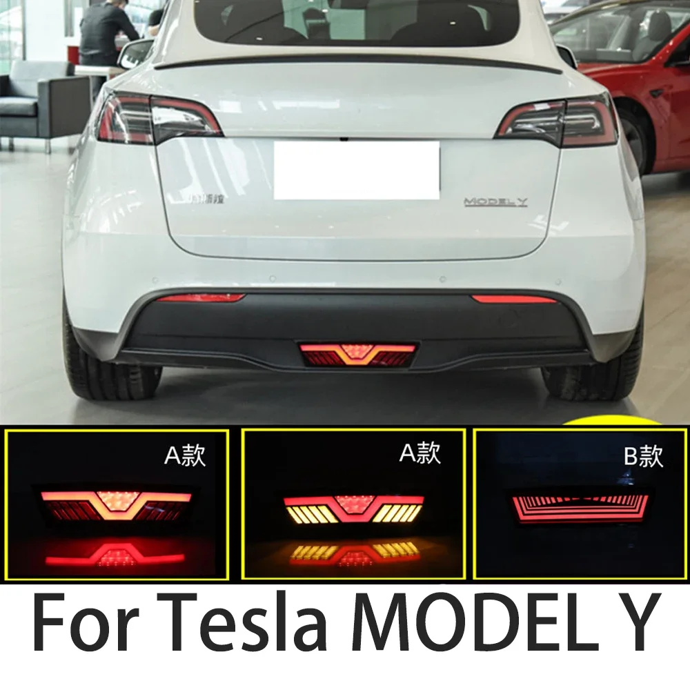 1Pcs High Quality For Tesla Model Y 2019-2022 LED Bumper Light Rear Fog Lamp Brake Light Dynamic Turn Signal Reflector