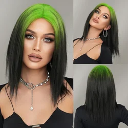 NAMM Synthetic Shoulder Length Middle Part Green Ombre Black Wigs Wigs for Women Daily Party High Density Green Root Wigs