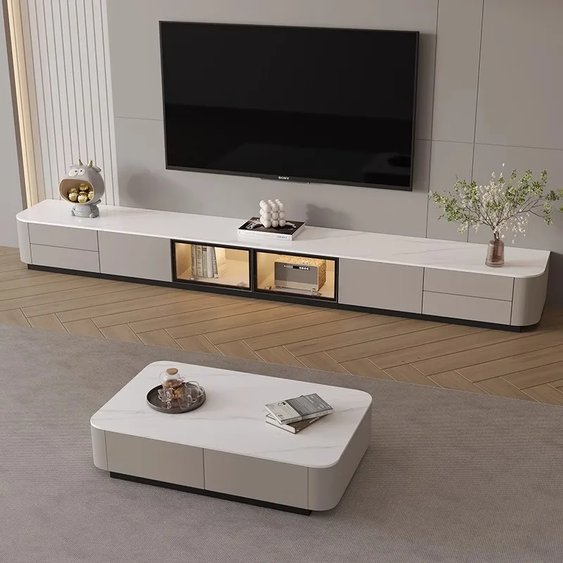 

Rock slab TV cabinet coffee table combination, simple modern living room home floor locker