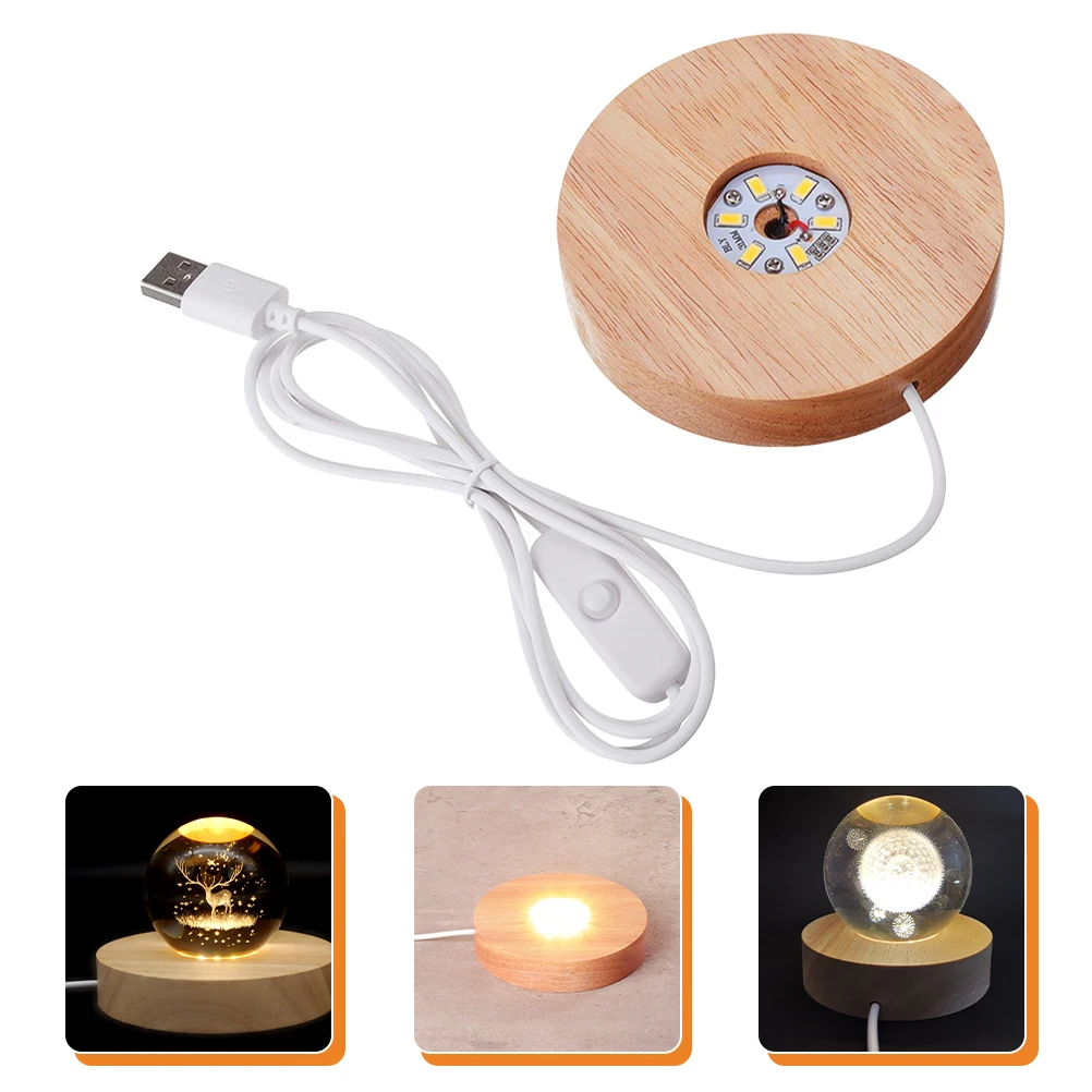 

Wooden LED Lighted Display Base Crystal Ball Stand USB Power Supply Bedroom Living Room Study Office LED Display Base