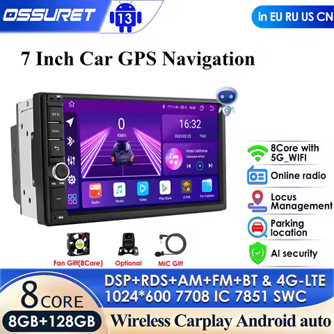 2 Din 7''Octa Core Universal Android 14 4GB RAM 64G ROM Car Radio Stereo GPS Navigation WiFi 1024*600 Touch Screen 2din Car PC
