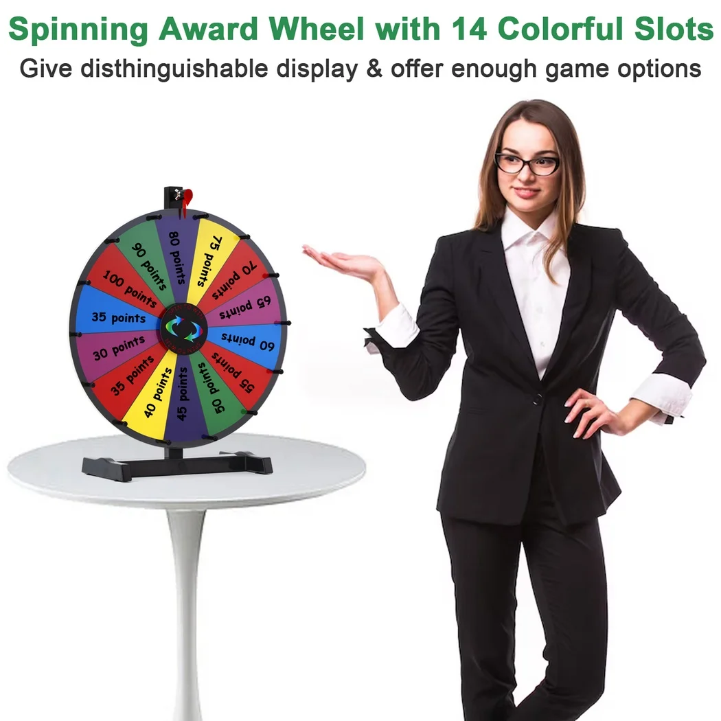 18’’ Spinning Prize Wheel Customizable Editable Tabletop Roulette Wheel Of Fortune With Marker Eraser Prize Game Spin Wheel