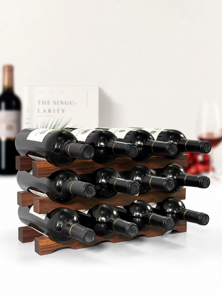 Minimalist Black Walnut Wood Red Wine Rack Free Combination Multi Layered Stacked Bottle Storage Shelf Desktop Placement Holder