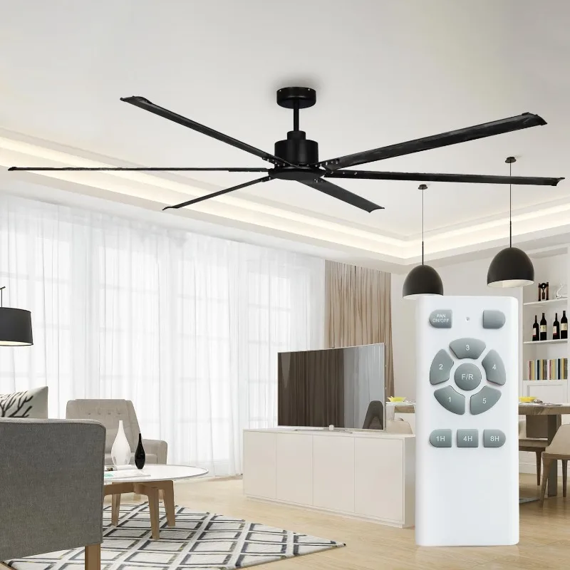 100'' Large Industrial Ceiling Fan Indoor/Outdoor - Black Modern Big Ceiling Fan with Remote for Living Room, Patio, Garage