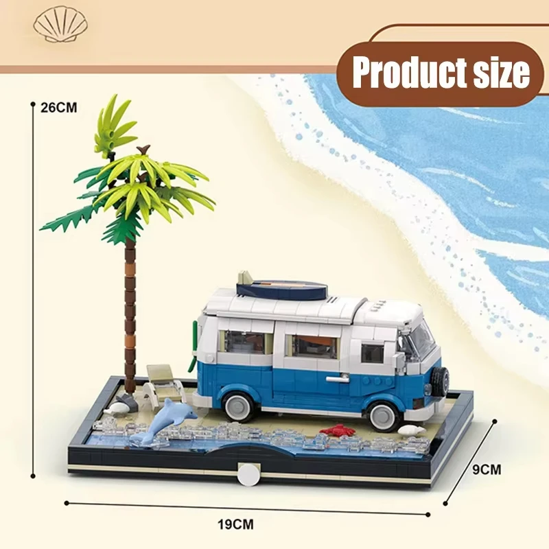 2026 Nieuwe MOC Strand Camperbus Bouwstenen Set Retro camper Vakantie recreatie t2 kamperen RV Sets Model Steentjes Speelgoed Kindercadeau