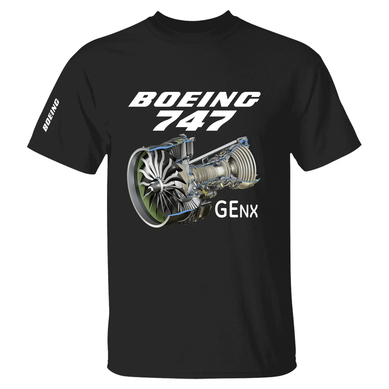 Boeing 747 & GENX Engine Aviation Flight Pilots Short Sleeve T-shirts Cotton Graphic T Shirts for Men Women