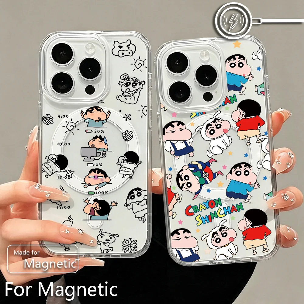 Cute shin-chans cool Magnetic Phone Case for Samsung Galaxy S25 S24 S23 S22 S21 S20 FE Edge Plus Ultra 5G Soft Clear TPU Cover