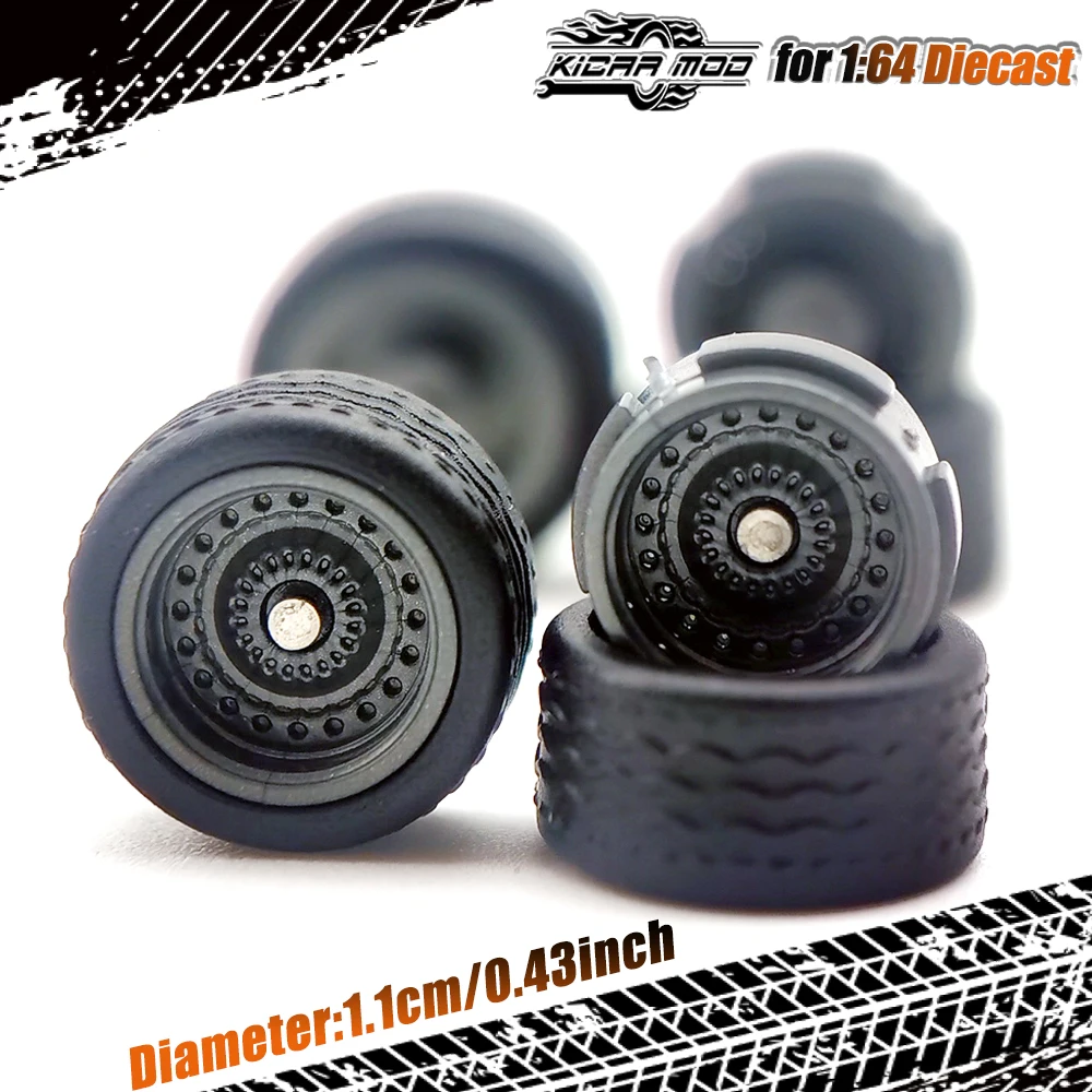 1/64 Modellauto-Räder mit abnehmbaren Gummireifen, geschlossene Speichen, Umbauteile für Druckguss-Spielzeugautos, D:11mm, 1 Set – Detail 8