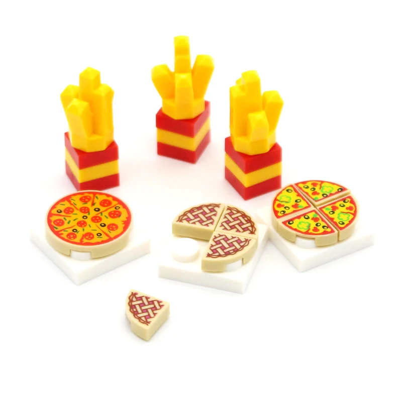 City Friend accessori Food Building Blocks patatine fritte pollo arrosto Pizza uovo frutta biscotto Dessert Classic MOC Bricks Toys