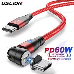 USLION PD 60W Magnetic Cable Quick Charge 4.0 Fast Charging For Huawei P40 Type C To Type C Cable Data Charger Wire  For MacBook