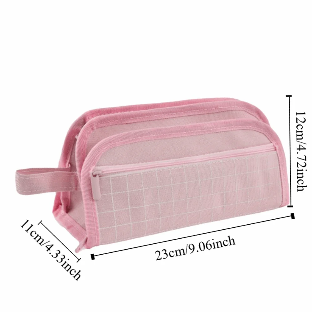 Large-capacity Grid Pencil Case Multi-layer Simple Pen Storage Bag Portable Zipper Student Stationary Boxes Study Supplies