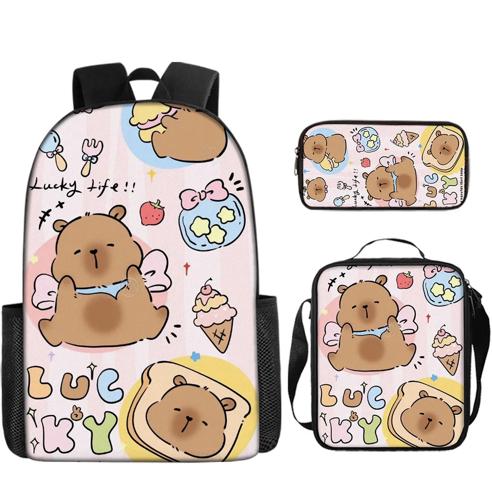 Luxury Novelty Peculiar Funny Cool capybara 3D Print 3pcs/Set pupil School Bags Laptop Daypack Backpack Lunch bag Pencil Case