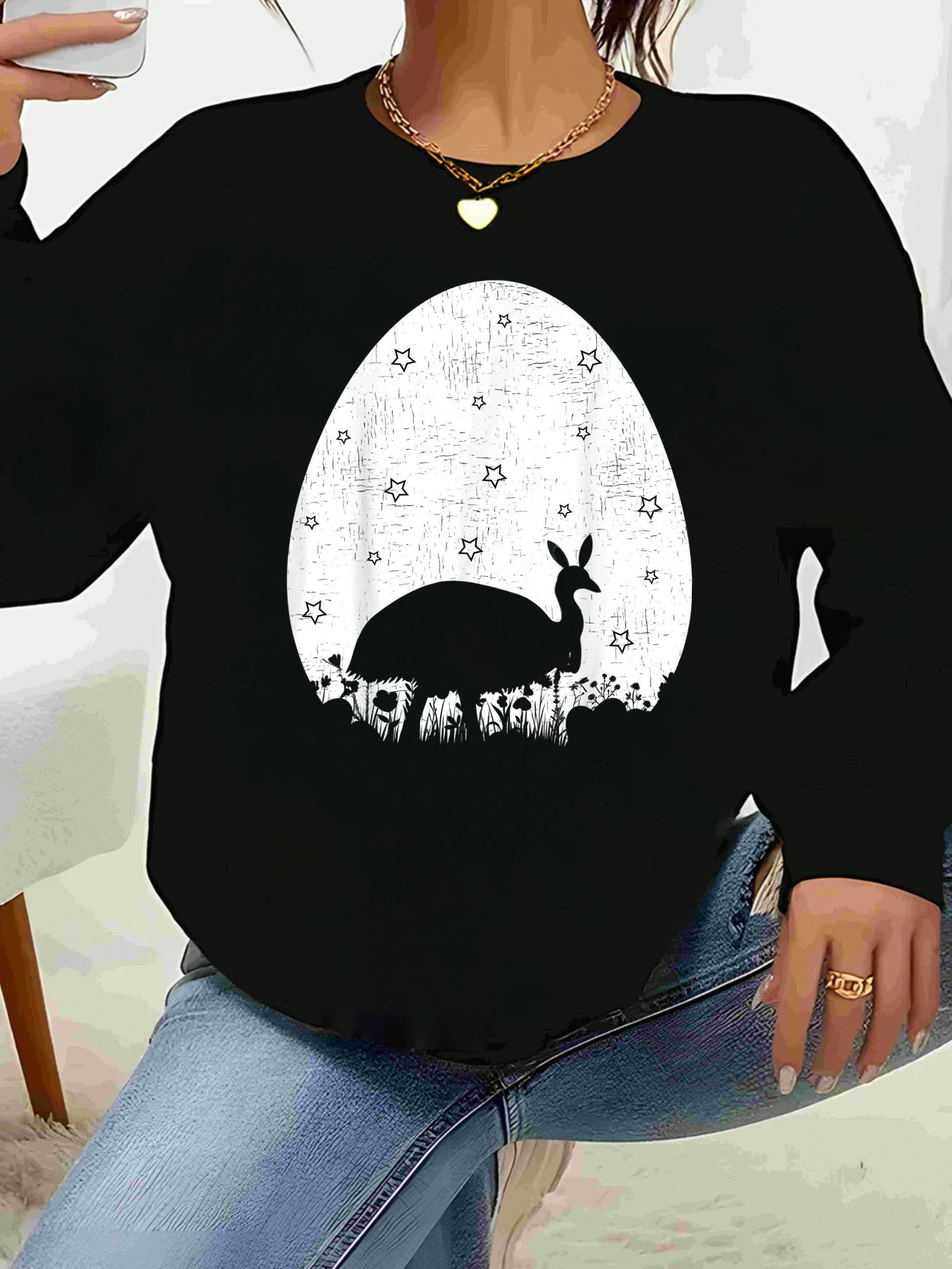 سترة عيد الفصح مطبوعة على شكل أرنب ونجوم ملابس غير رسمية للنساء