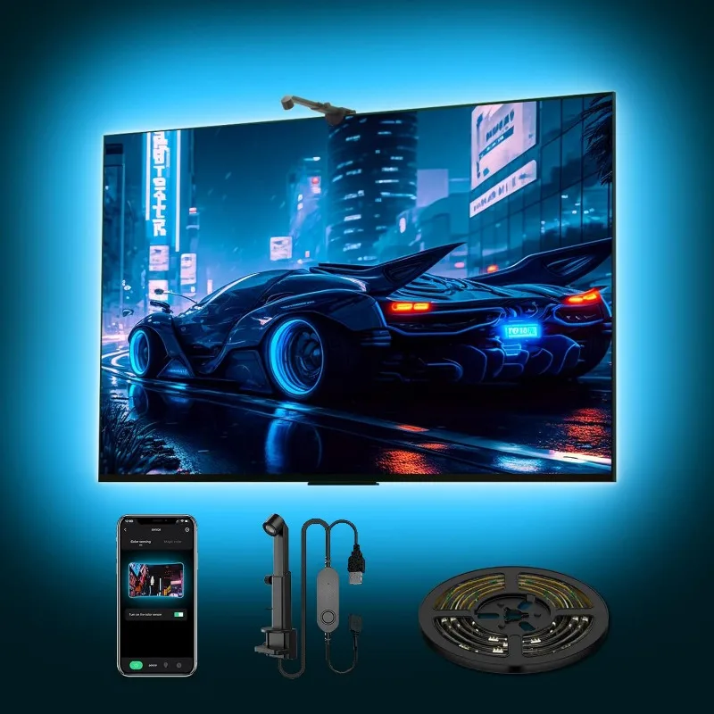 Rétroéclairage LED TV avec capteur de gamme de couleur AR, bande lumineuse RGB de 12,5 pieds à 16,4 pieds, adaptée aux téléviseurs et moniteurs de 55 à 85 pouces