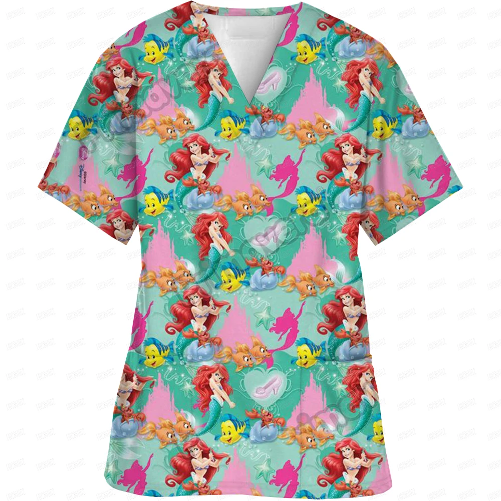 Nurse Uniforms Disney Alice Princess Print V-neck Scrubs Working Medical Blouse Overalls Nursing Spa Pet Dentis