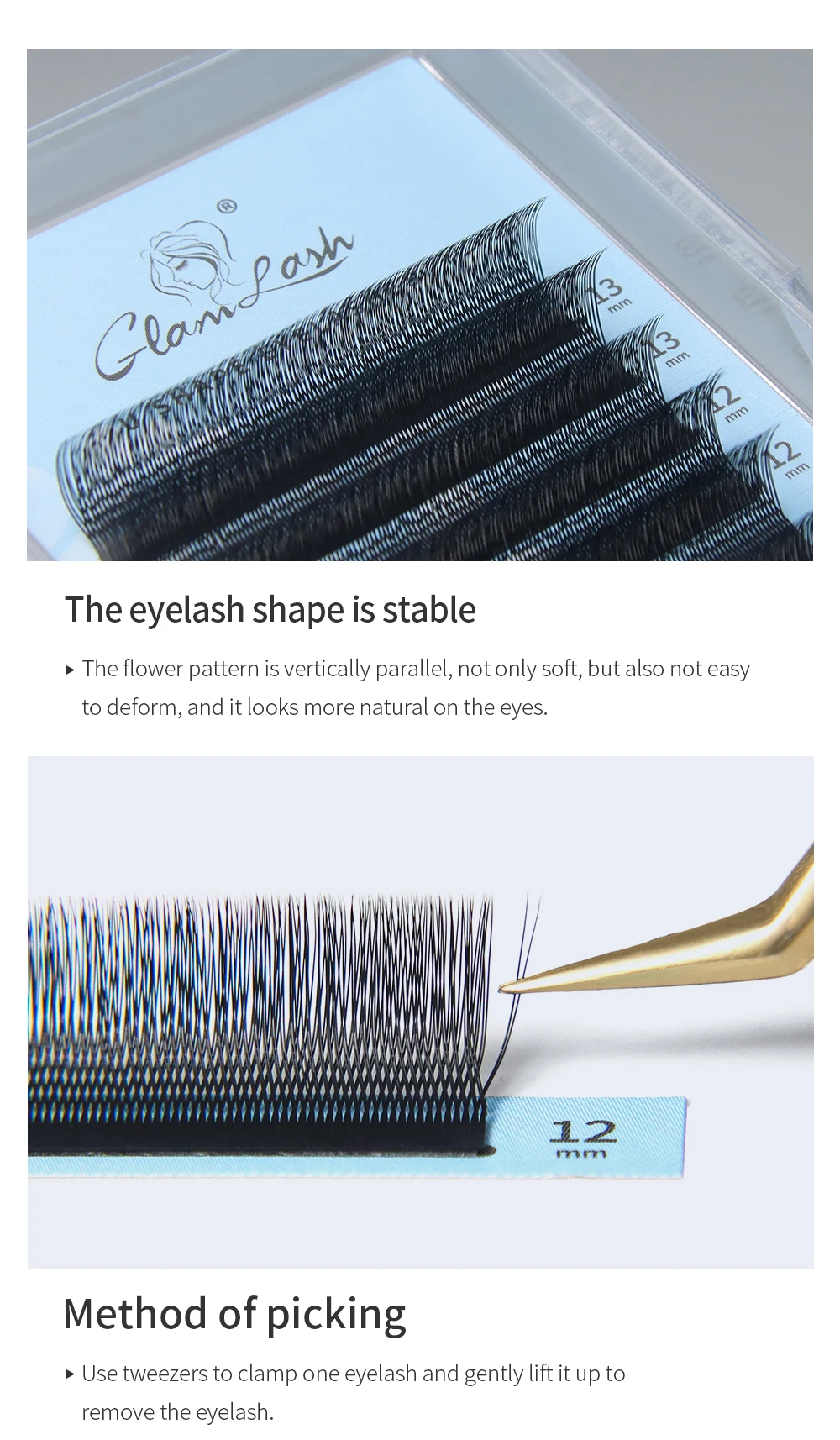 GLAMLASH U-Form YY 3DW Falsche Wimpern UYY UY U3DW U5DW Wimpernverlängerung Handgewebte Einzelwimpern – Detail 5