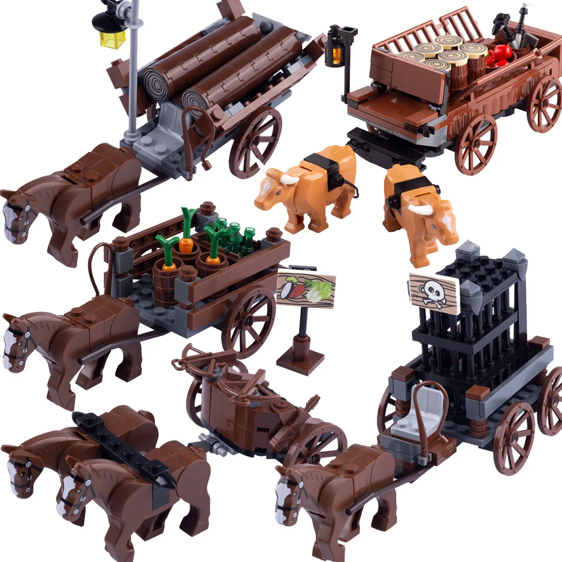 Medieval Military Carriage Building Blocks Coach Prison Van Carrier War Horse Castle Siege Weapons Bricks Toys Boys Gift