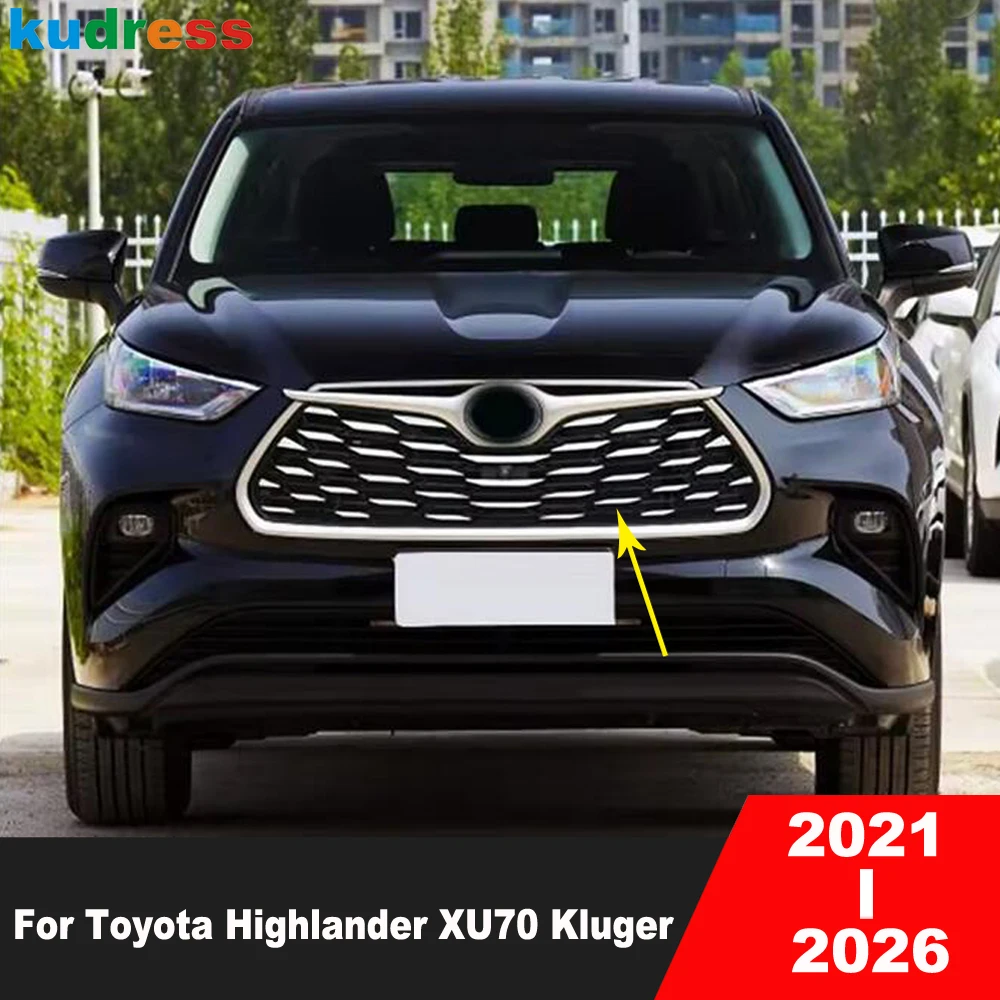 

Front Center Grille Grills Cover Trim For Toyota Highlander XU70 Kluger Hybrid 2021-2023 2024 2025 2026 Steel Car Accessories