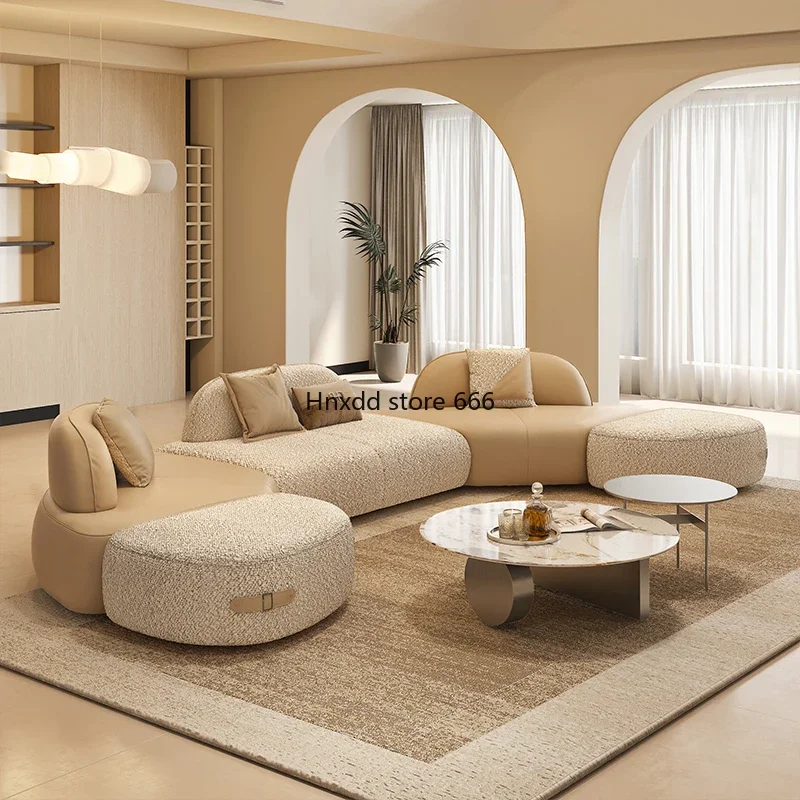 Special-shaped curved cream wind fabric sofa