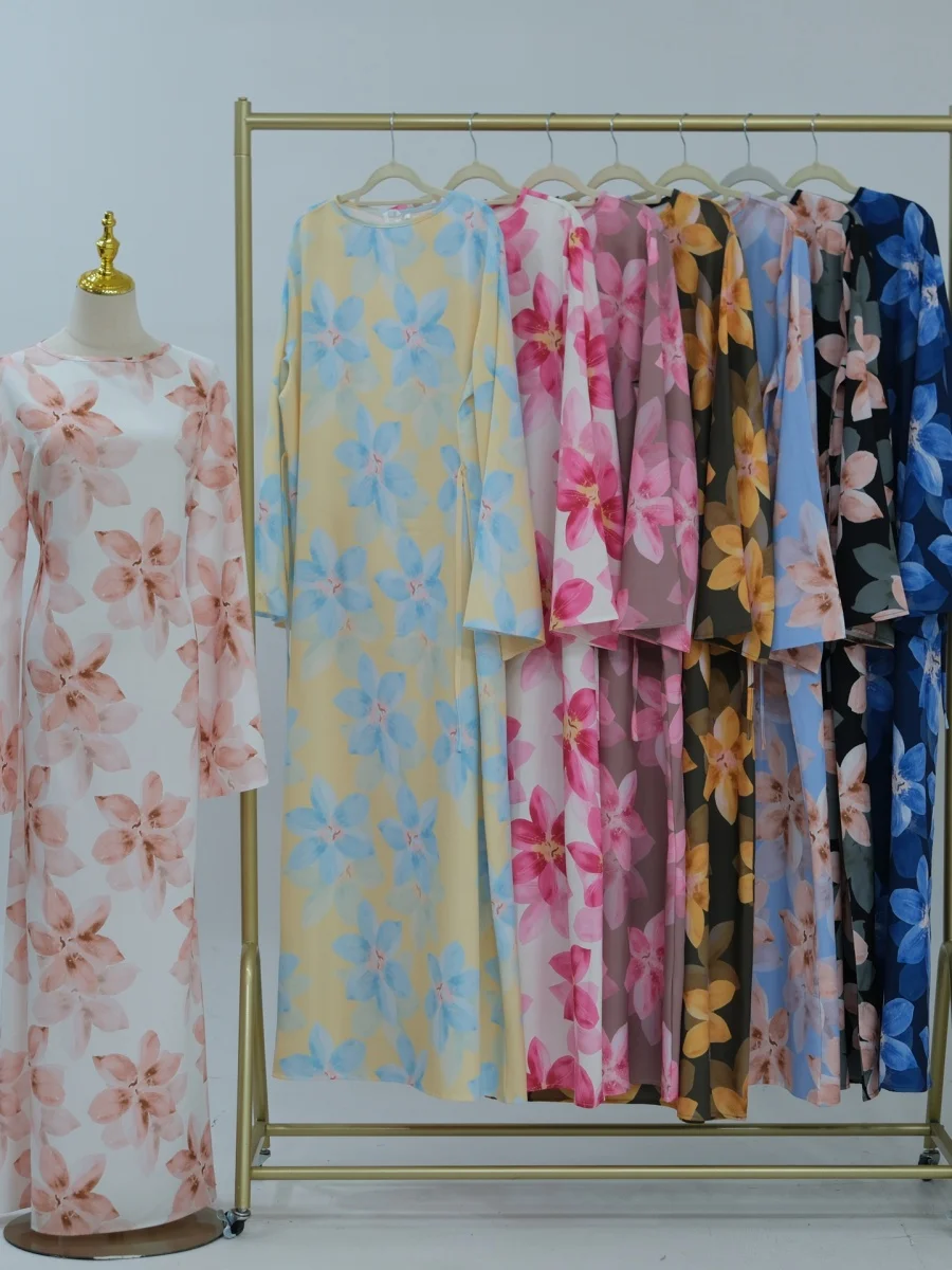 

Muslim Women traditional Dubai Abaya Dress African Casual Printed Flower Long Dresses Modest Kaftan Robe Femme Islam Clothing