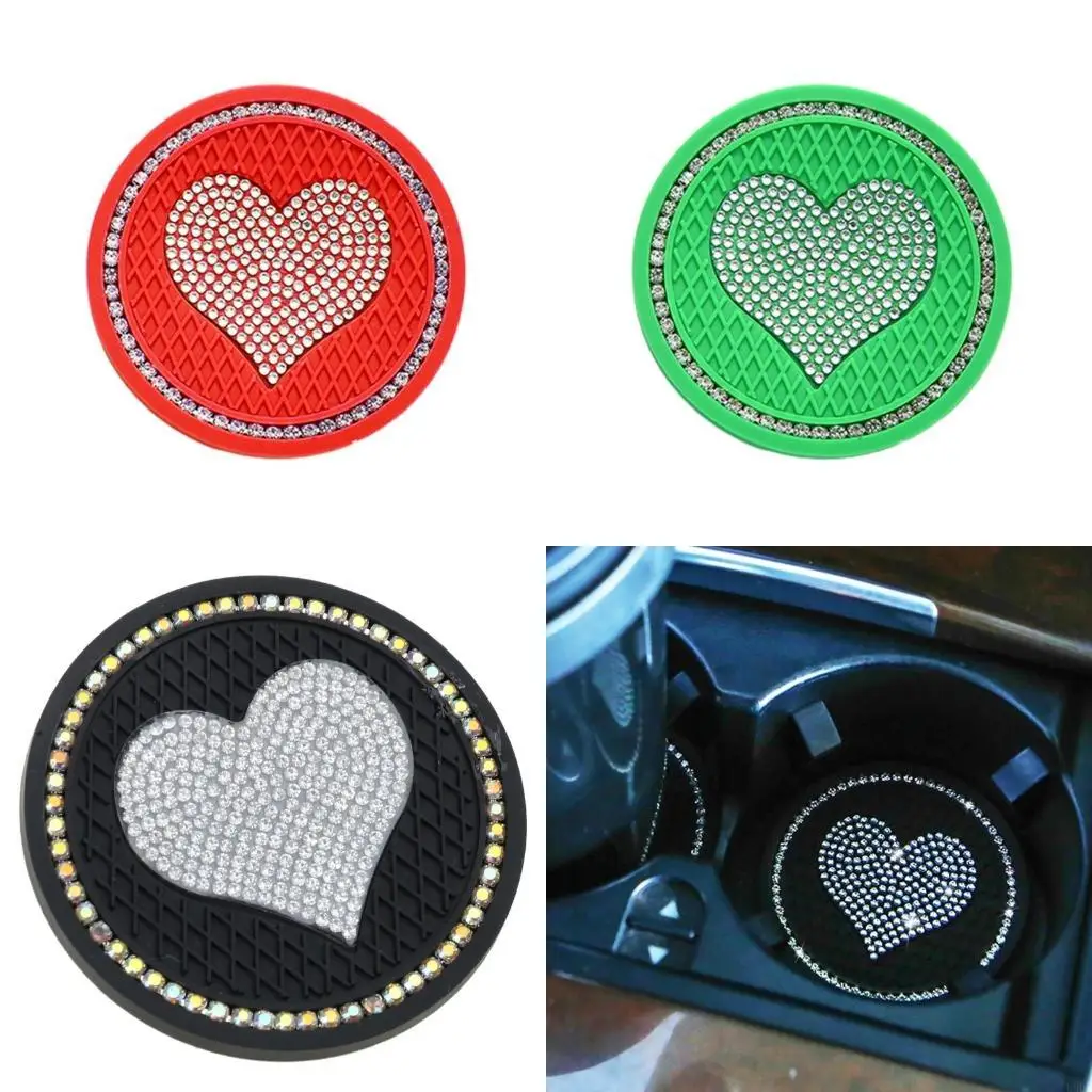 Bottle Holder Insert Coasters Non-slip Heart Diamond Embeded Mat Cup Holder Pad New