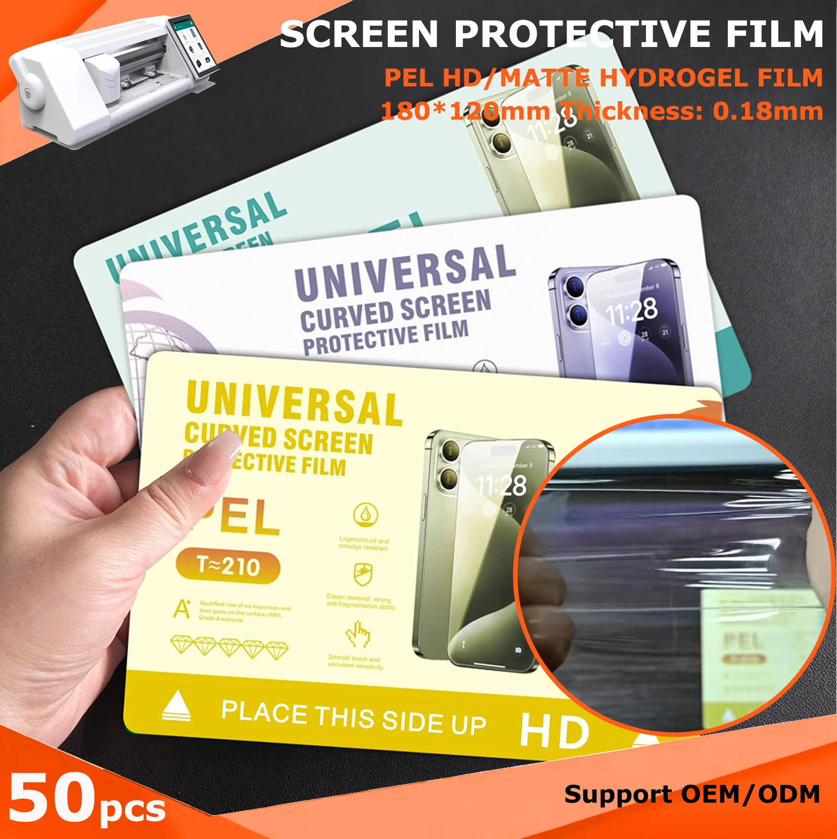 

50 шт. Гибкие защитные пленки PEL Hydorgel для станка для резки пленки плоттера HD, матовая антистрессовая пленка для iPhone 17 16 15 14