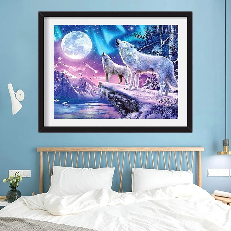 Diamond Painting Volledige Cirkel Diamond Kit Strass Foto Kunst Ambacht Thuis Deur Decoratie (Wolf)