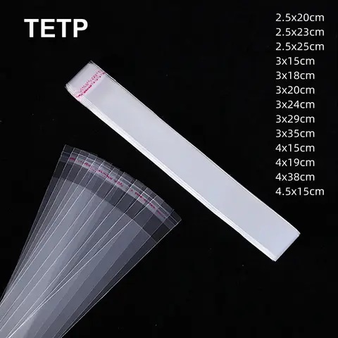 TETP-200 개/묶음 긴 투명 자기 접착 가방, 목걸이 액세서리, 선물 포장 저장, 방진 셀로판, OPP 플라스틱