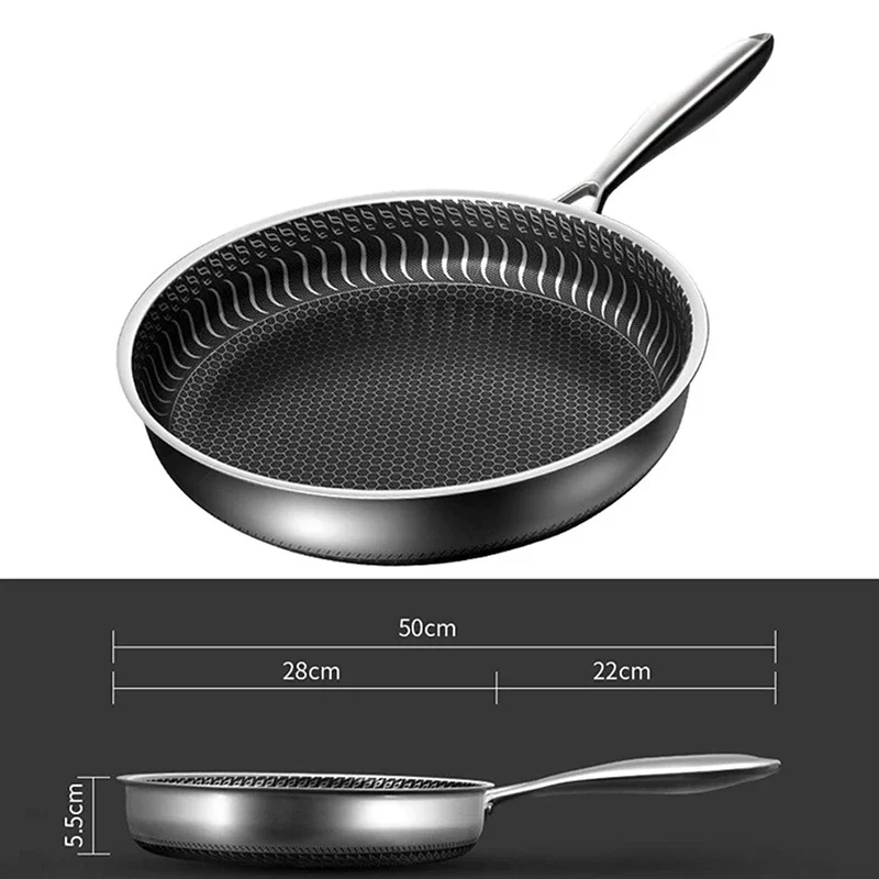 Honeycomb Wok Non-stick Pan Without Oil Fried Steak Pot General Uncoated Pan Cookware 316 Stainless Steel Frying Pan Double-side